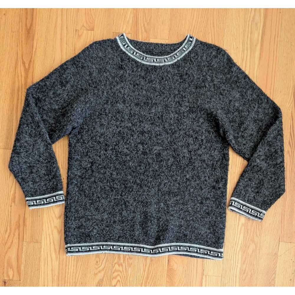 Vintage Womens Gray Alpaca Wool Knit Sweater M Pullover Geometric Peru Greca